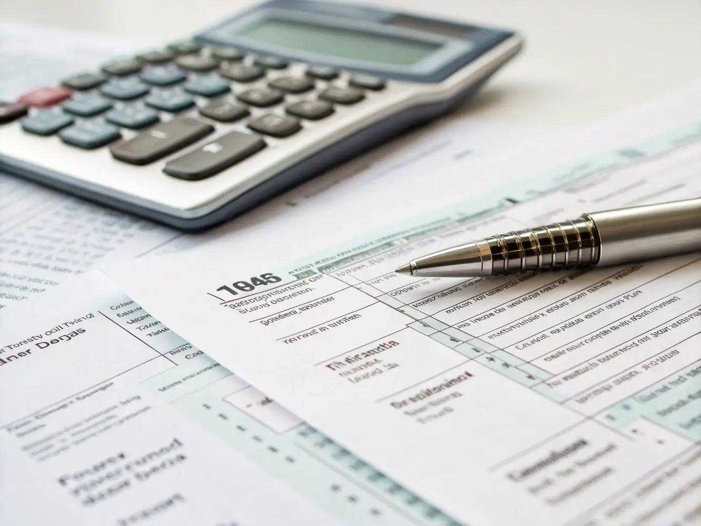 A stack of neatly organized tax forms and documents, representing the company's expertise in tax filing and compliance for businesses of all sizes.