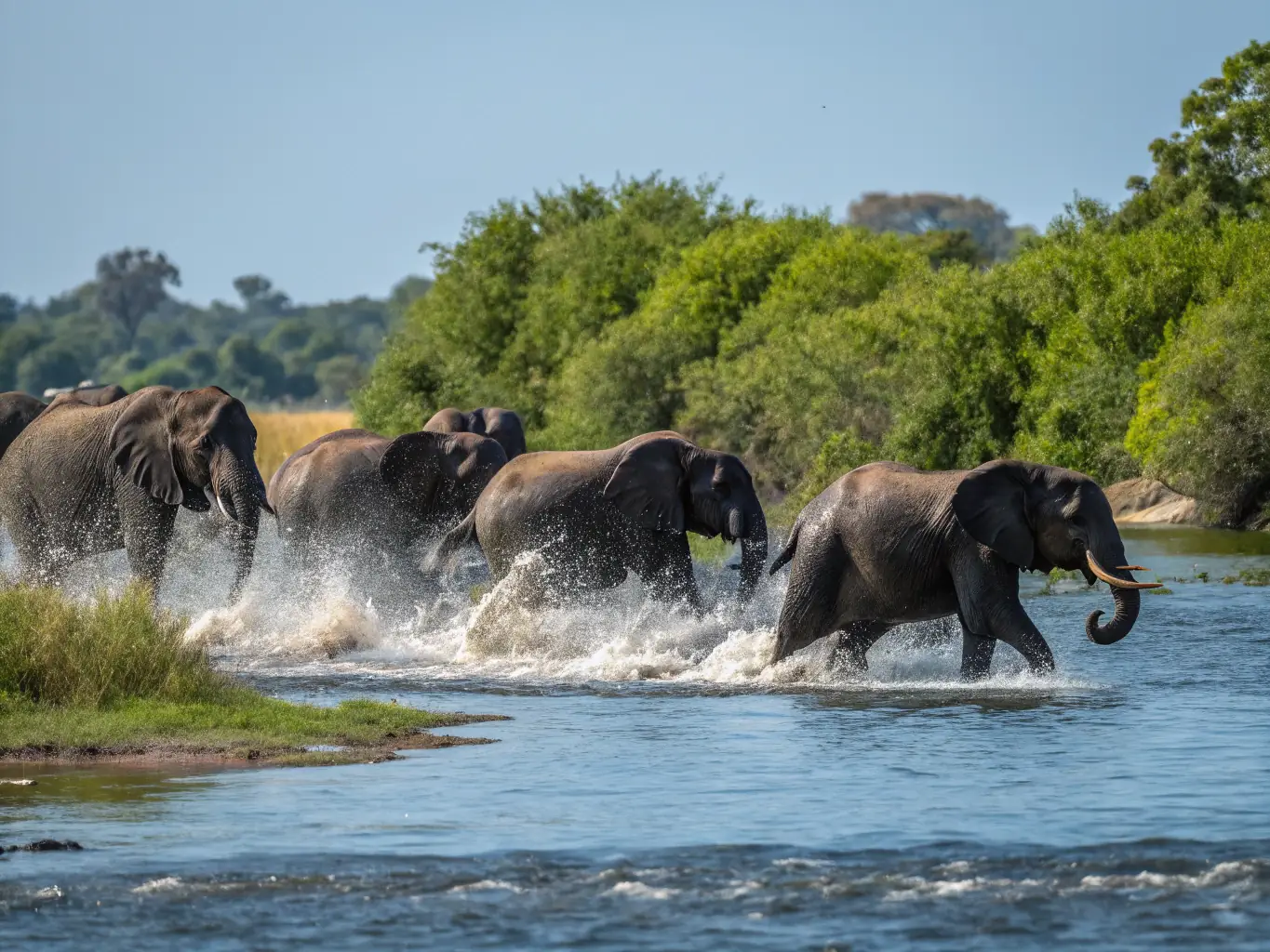 An image of an elephant happily bathing in a river at an ethical elephant sanctuary near Chiang Mai.